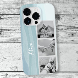 写真モダンコラージュクールブルー水色名 iPhone 16 PROケース