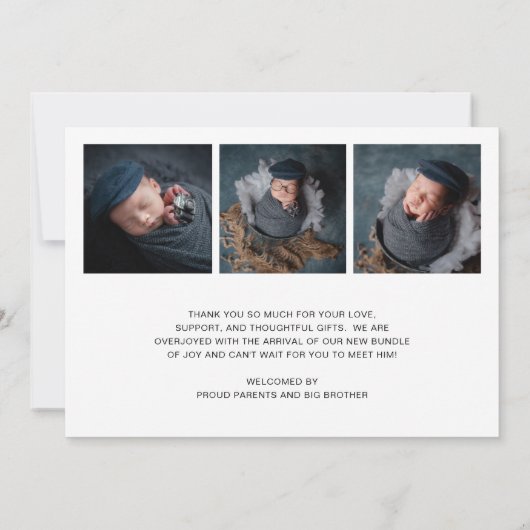 写真モダンコラージュシンプル生まれたばかりの誕生 案内状 (裏面)