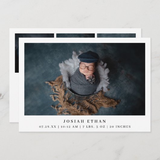 写真モダンコラージュシンプル生まれたばかりの誕生 案内状 (正面/裏面)