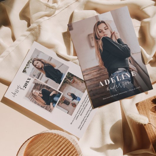 写真モダンコラージュスタイリッシュスクリプト卒業 案内状