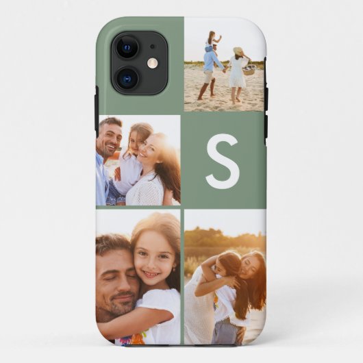 写真モダンコラージュセージ緑イニシャルモノグラム Case-Mate iPhoneケース (裏面)
