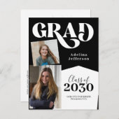 写真モダンコラージュタイポグラフィブラック卒業 案内ポストカード (正面/裏面)