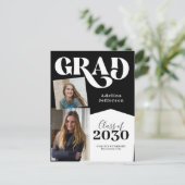 写真モダンコラージュタイポグラフィブラック卒業 案内ポストカード (スタンド正面)