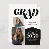 写真モダンコラージュタイポグラフィブラック卒業a 案内ポストカード (正面/裏面)