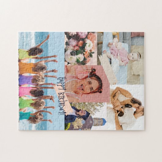 写真モダンコラージュハッピーバースデーかわいい ジグソーパズル (横)