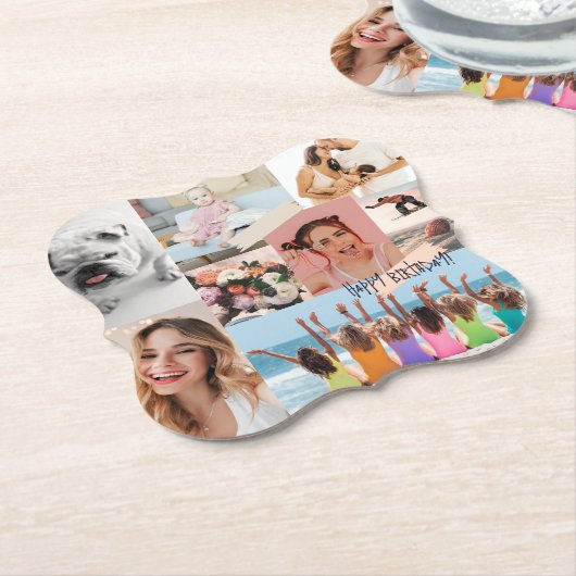 写真モダンコラージュハッピーバースデーかわいい ペーパーコースター (アングル)