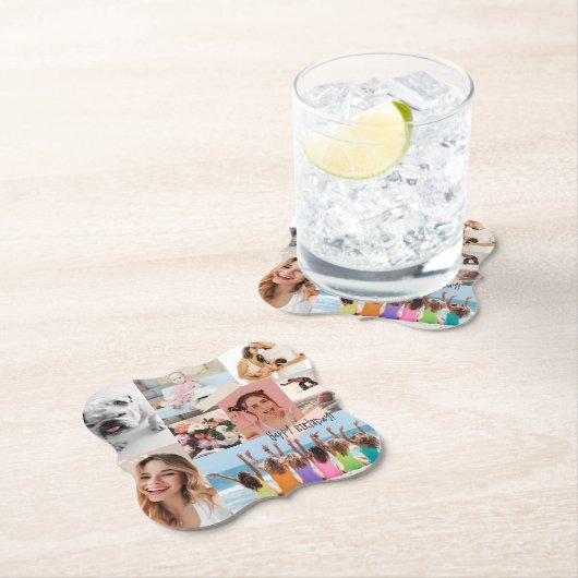 写真モダンコラージュハッピーバースデーかわいい ペーパーコースター (インサイチュ)