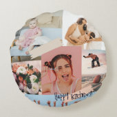 写真モダンコラージュハッピーバースデーかわいい ラウンドクッション (裏面)