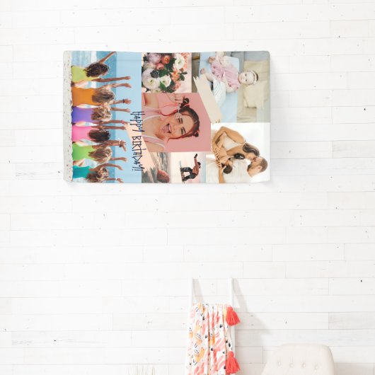 写真モダンコラージュハッピーバースデーかわいい 横断幕 (インサイチュ)