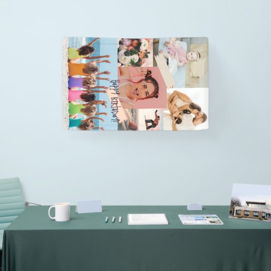 写真モダンコラージュハッピーバースデーかわいい 横断幕 (トレードショー)