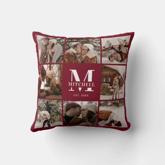 写真モダンコラージュパーソナライズされたブルゴーニュ クッション (裏面)