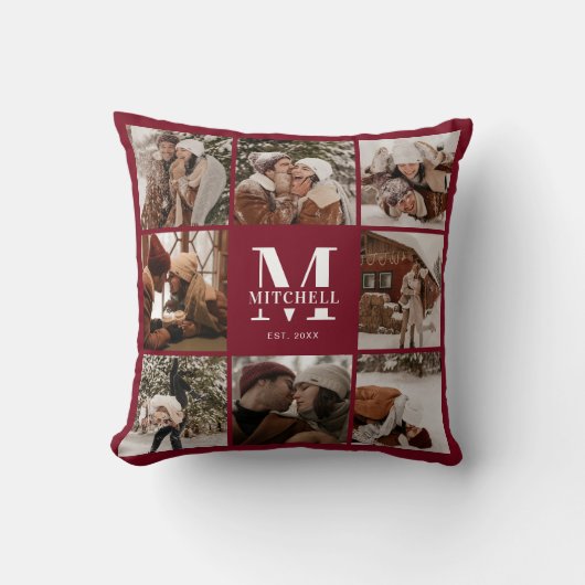 写真モダンコラージュパーソナライズされたブルゴーニュ クッション (正面)