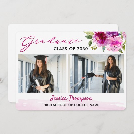 写真モダンコラージュフローラ卒業パーティー2 招待状 (正面/裏面)