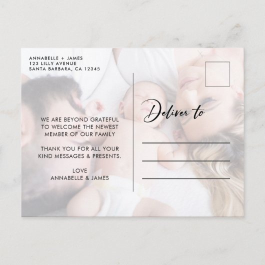 写真モダンコラージュベビーありがとう 案内ポストカード (裏面)