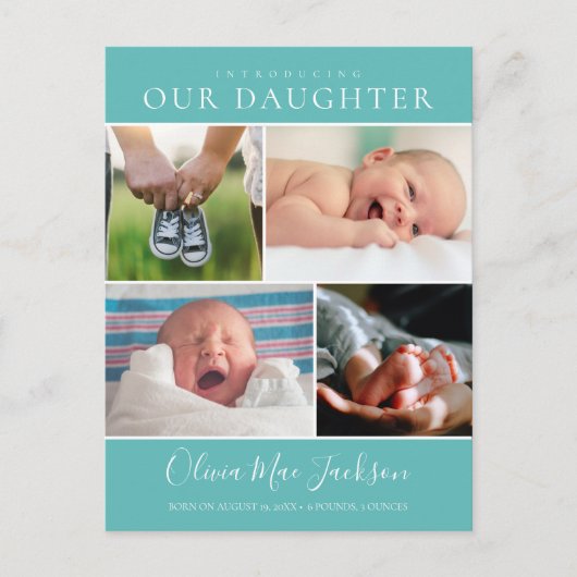 写真モダンコラージュベビーのお知らせ ポストカード (正面)