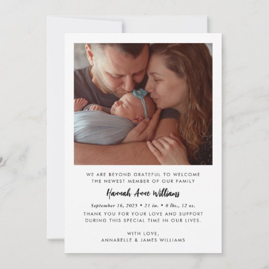 写真モダンコラージュベビー誕生ありがとう 案内状 (裏面)