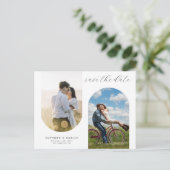 写真モダンコラージュミニマルウェディング日付の保存 ポストカード (スタンド正面)