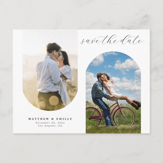 写真モダンコラージュミニマルウェディング日付の保存 ポストカード (正面)