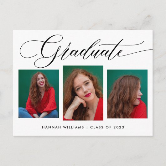 写真モダンコラージュ卒業パーティー招待状 案内ポストカード (正面)
