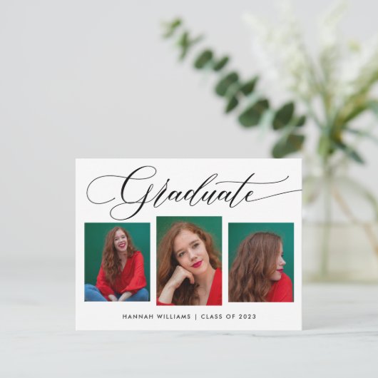 写真モダンコラージュ卒業パーティー招待状 案内ポストカード (スタンド正面)