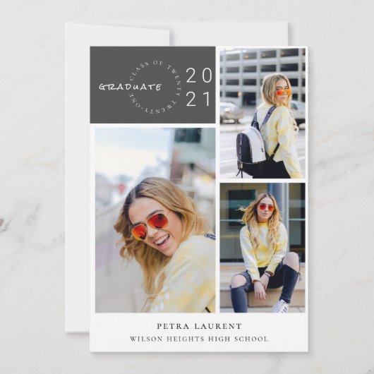 写真モダンコラージュ卒業招待状 案内状 (正面)