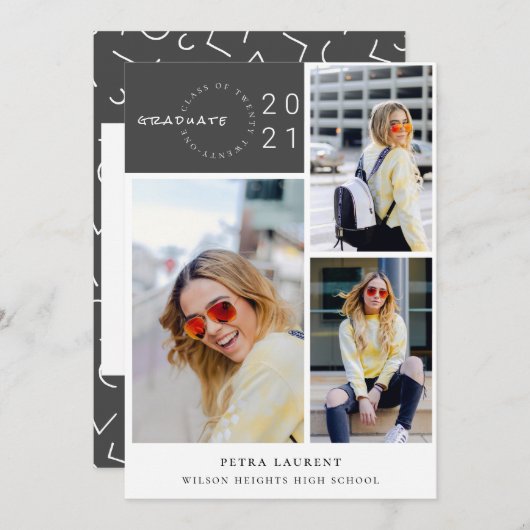 写真モダンコラージュ卒業招待状 案内状 (正面/裏面)