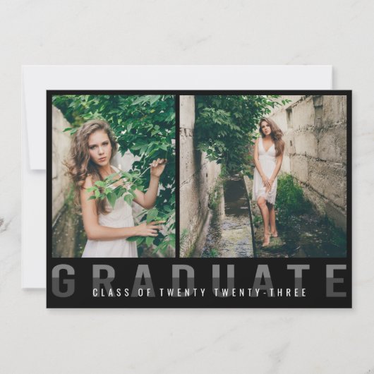 写真モダンコラージュ卒業発表ブラック 案内状 (正面)