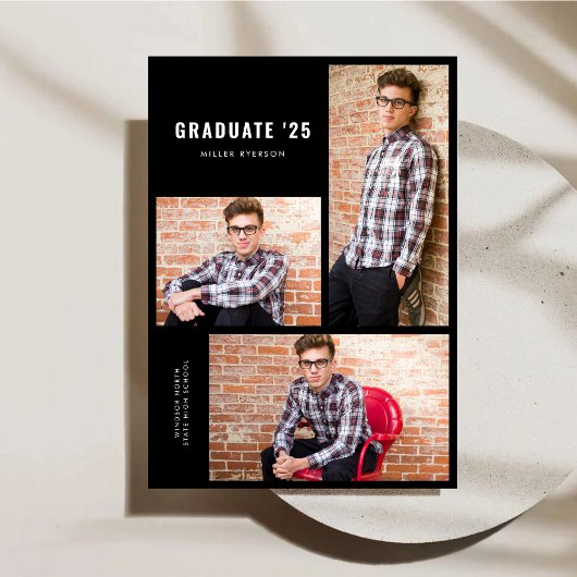 写真モダンコラージュ卒業発表 招待状