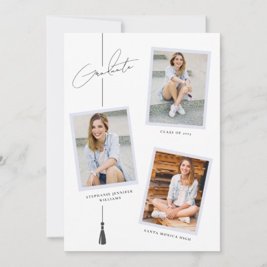 写真モダンコラージュ卒業白番 案内状 (正面)