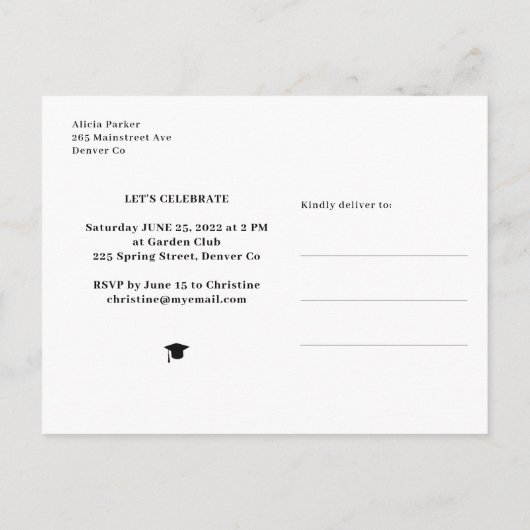 写真モダンコラージュ卒業記念パーティー インビテーションポストカード (裏面)