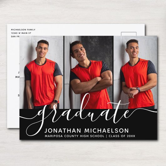 写真モダンコラージュ卒業 案内ポストカード