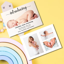 写真モダンコラージュ名Birth Announcement Card 招待状