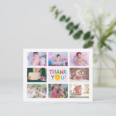 写真モダンコラージュ子供の誕生日ありがとう ポストカード (スタンド正面)