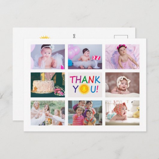 写真モダンコラージュ子供の誕生日ありがとう ポストカード