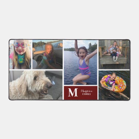 写真モダンコラージュ家族の姓モノグラム デスクマット (正面)