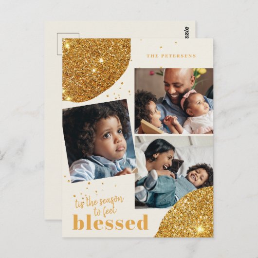 写真モダンコラージュ家族クリスマスホリデー ポストカード (正面/裏面)
