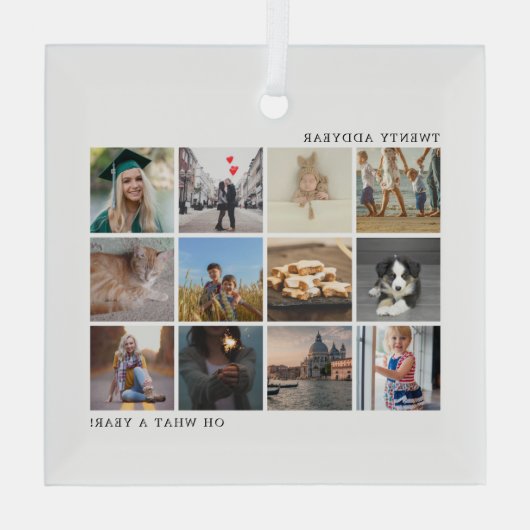 写真モダンコラージュ家族クリスマス ガラスオーナメント (裏面)
