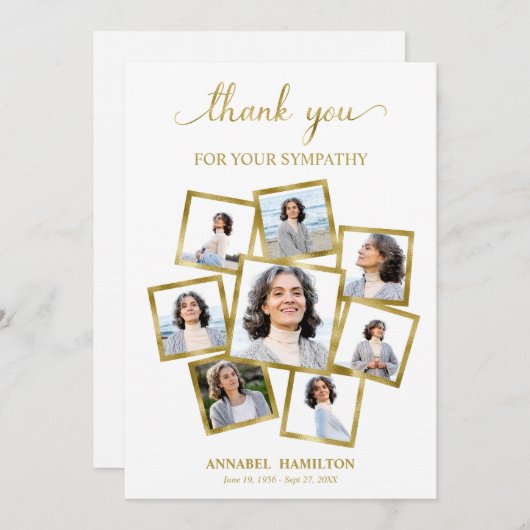 写真モダンコラージュ悔やみや弔慰ありがとう 招待状 (正面/裏面)
