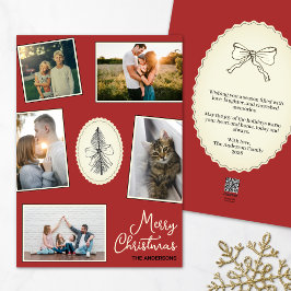 写真モダンコラージュ手描きツリー赤 シーズンカード