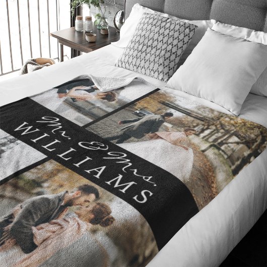 写真モダンコラージュ新婚モノグラムさん フリースブランケット