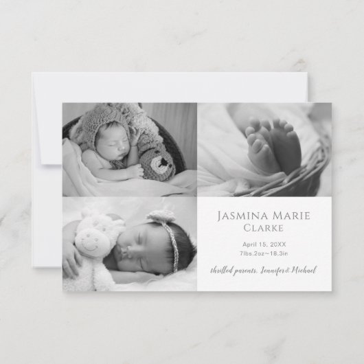 写真モダンコラージュ新生児誕生発表 案内状 (裏面)