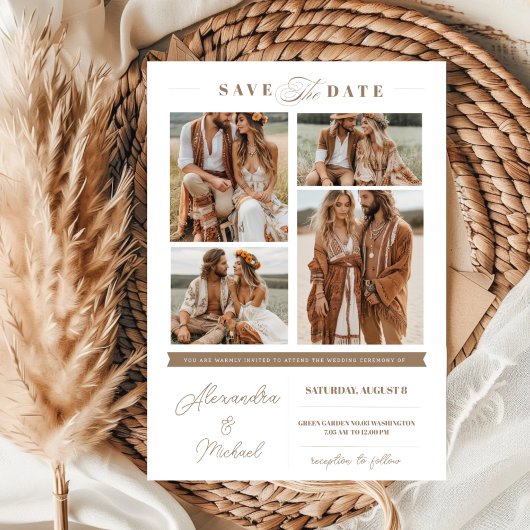 写真モダンコラージュ日付の保存 招待状