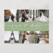 写真モダンコラージュ日付を保存Sage Green 案内ポストカード (正面)