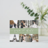 写真モダンコラージュ日付を保存Sage Green 案内ポストカード (スタンド正面)