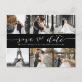 写真モダンコラージュ日付を黒で保存 案内ポストカード (正面)