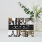 写真モダンコラージュ日付を黒で保存 案内ポストカード (スタンド正面)