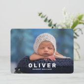 写真モダンコラージュ生まれたばかりの男の赤ちゃん誕生 案内状 (スタンド正面)