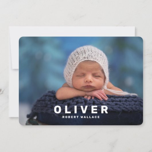 写真モダンコラージュ生まれたばかりの男の赤ちゃん誕生 案内状 (正面)