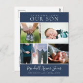 写真モダンコラージュ男の赤ちゃんのお知らせ ポストカード (正面/裏面)