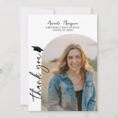 写真モダンコラージュ白黒卒業 サンキューカード (正面)